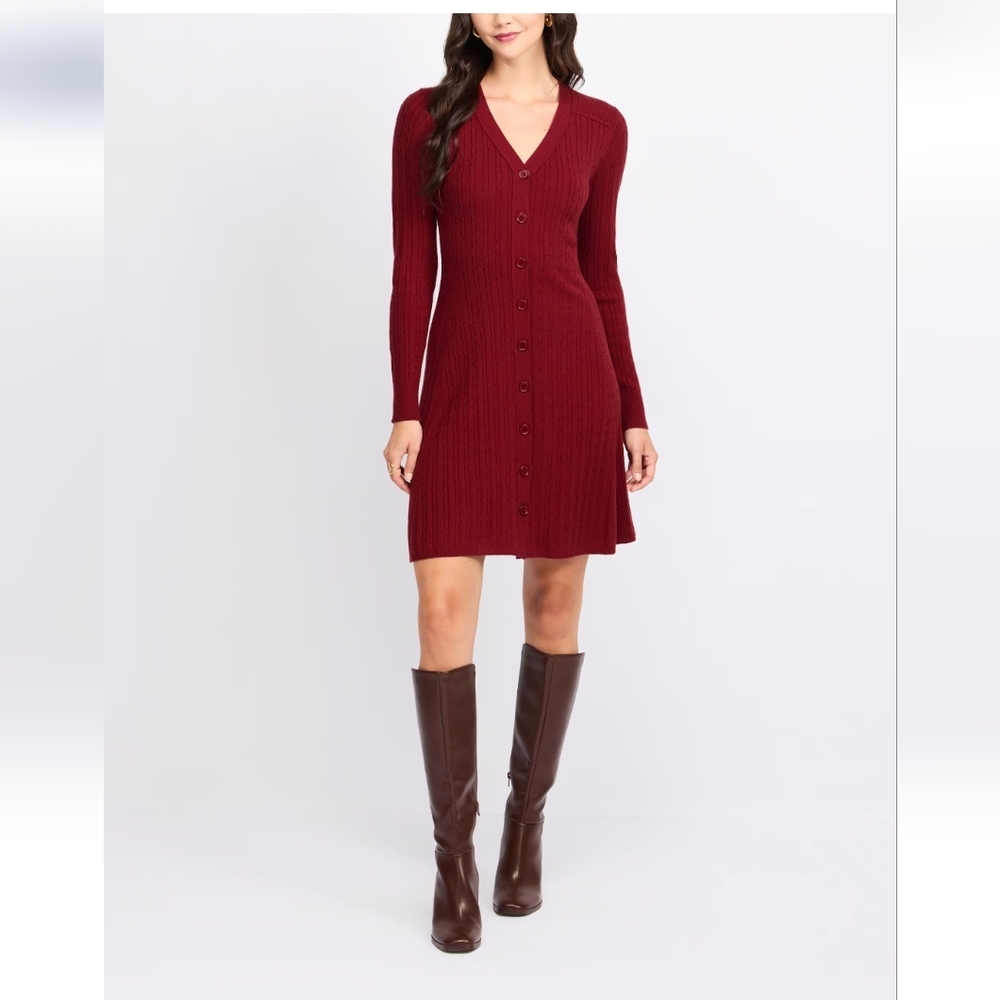 Burgundy Ribbed Knit Longsleeve Dress